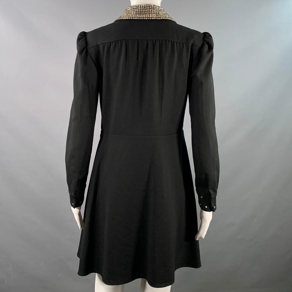 SAINT LAURENT Size 8 Black Gold Wool Crepe Rhinestones Long Sleeve Dress - Picture 5 of 10